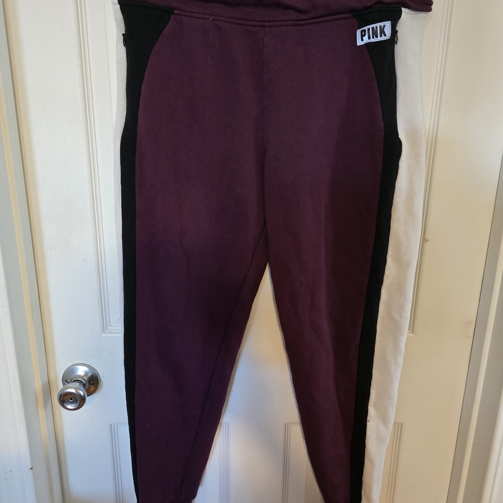 PINK Victoria's Secret Plum and Black Colorblock Joggers